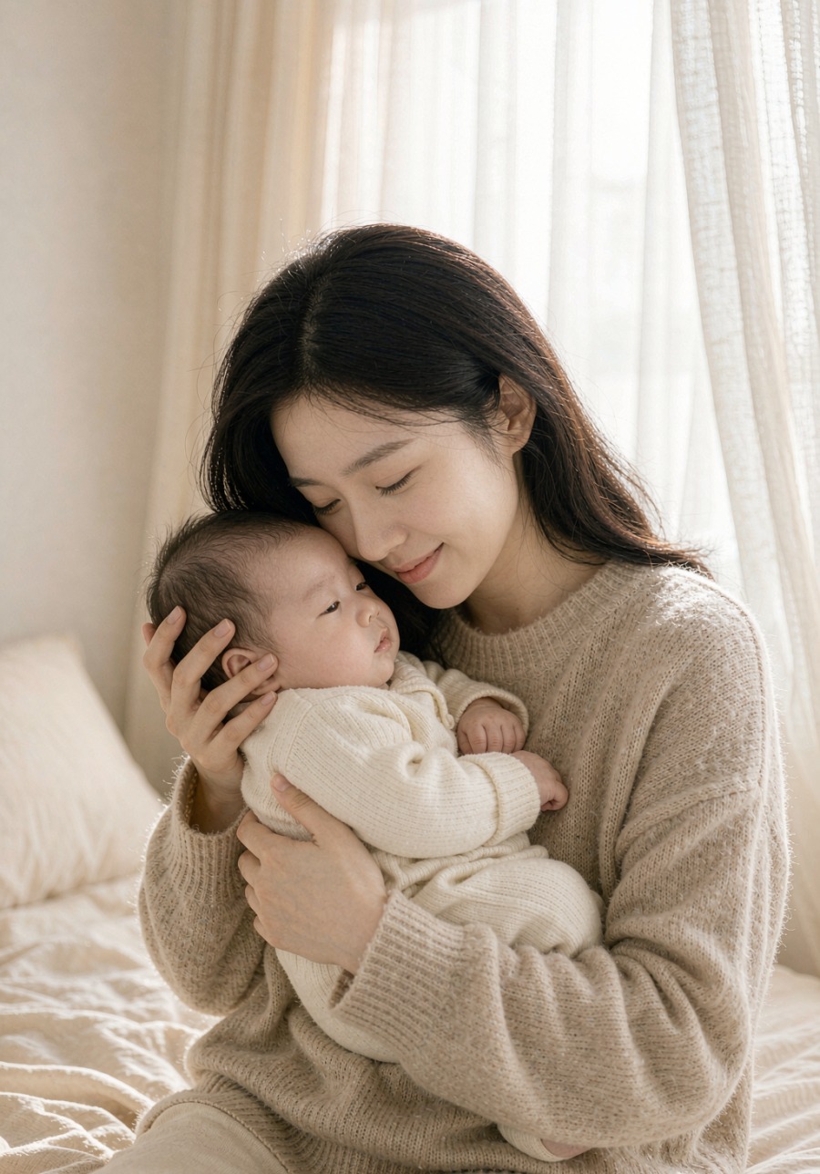 母子合影 · 逆光轮廓