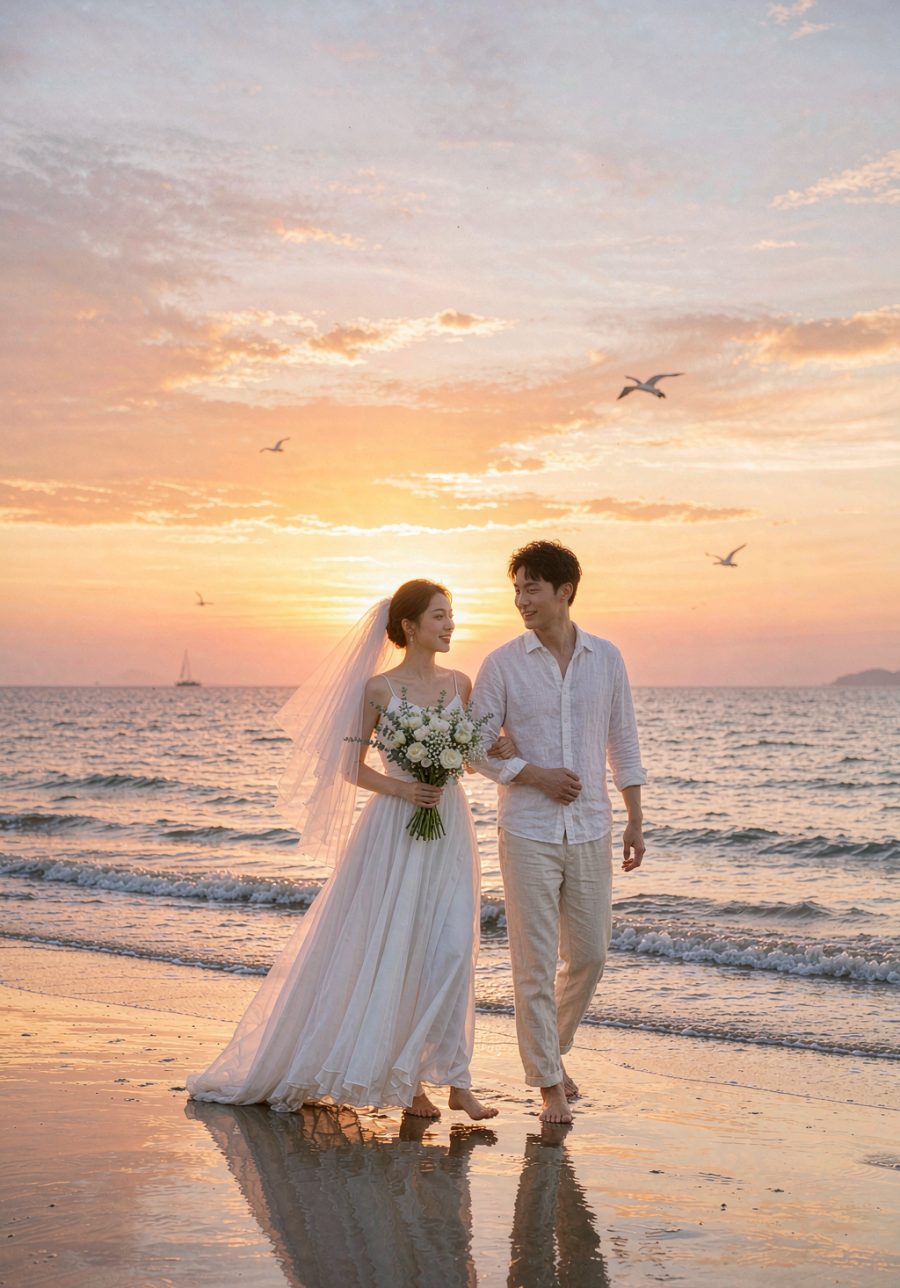 日落海滩 AI婚纱照样片